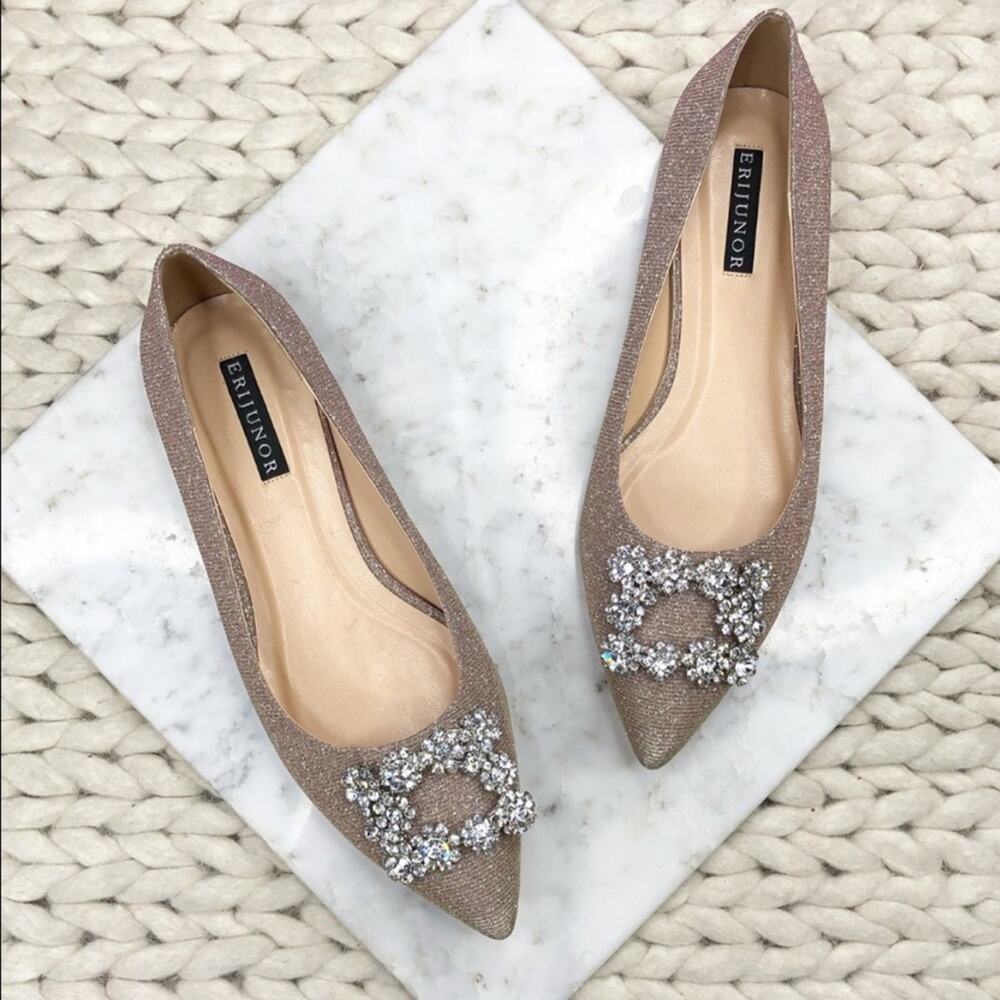 Erijunor Sparkly Ballet Flats Pink Silver Hangisi Embellished Glitter Pointed 7